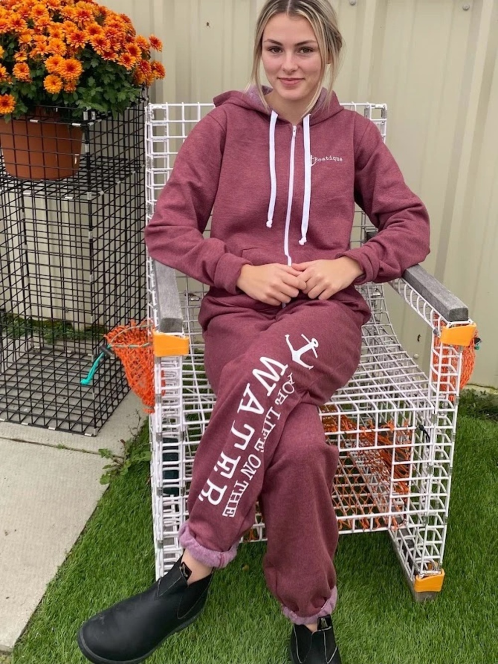Boatique Kids Hoodie Onesie YS Burgundy Coastal Fishing Nautical Rare